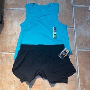 NWT Black running shorts/ Green Racer back Tank